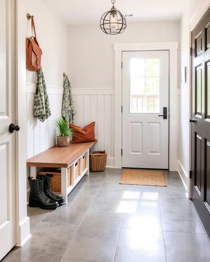 stained concrete mudroom floor