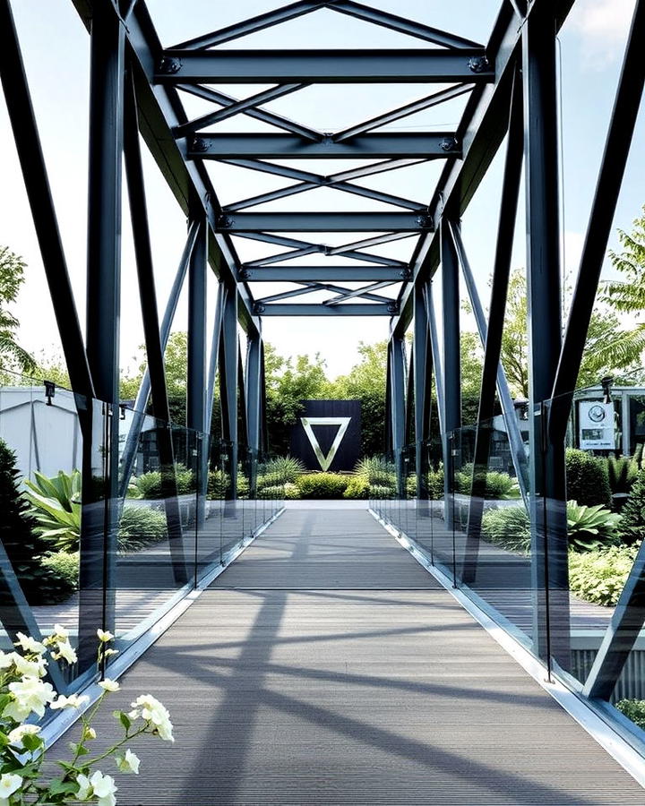 steel beam bridge for modern gardens