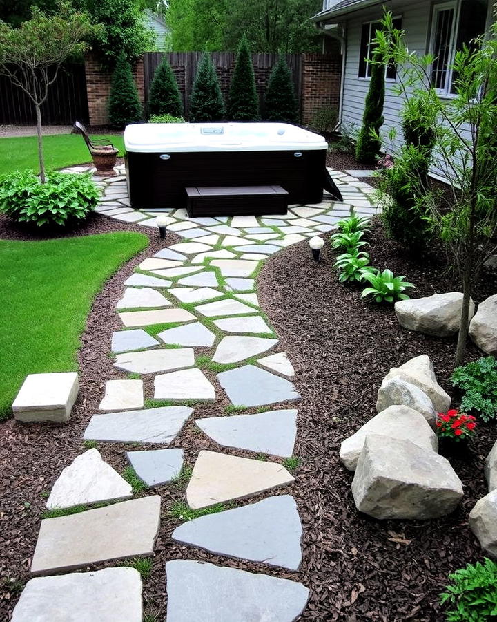 stone pathway that leading to hot tub