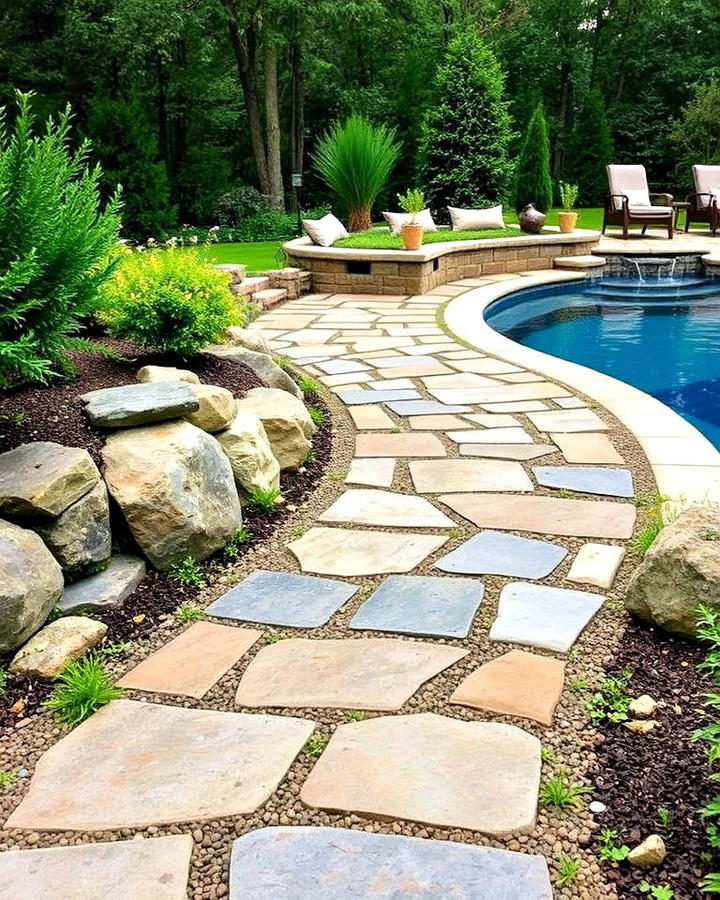 stone pool pathway with natural appeal