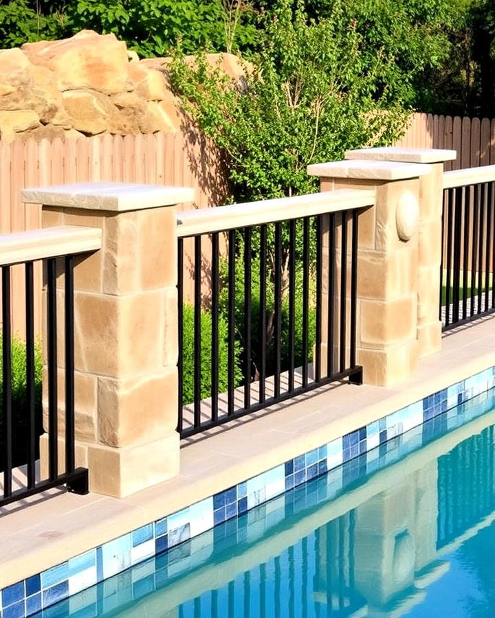 stone railing pool deck for a rustic and sturdy look