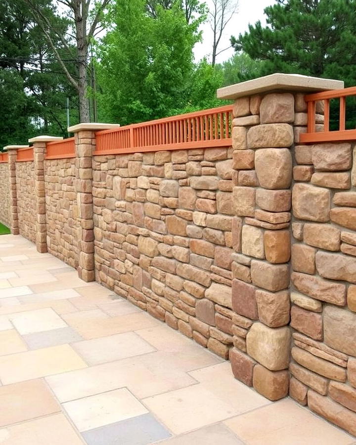 stone wall pool fence design