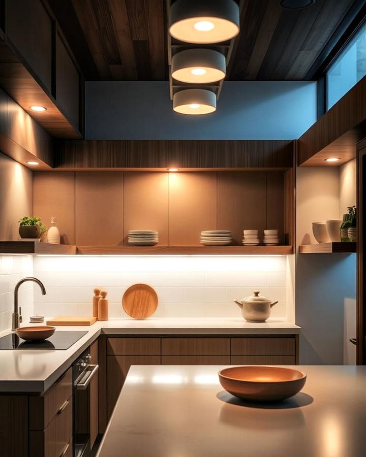 subtle lighting layers in kitchen