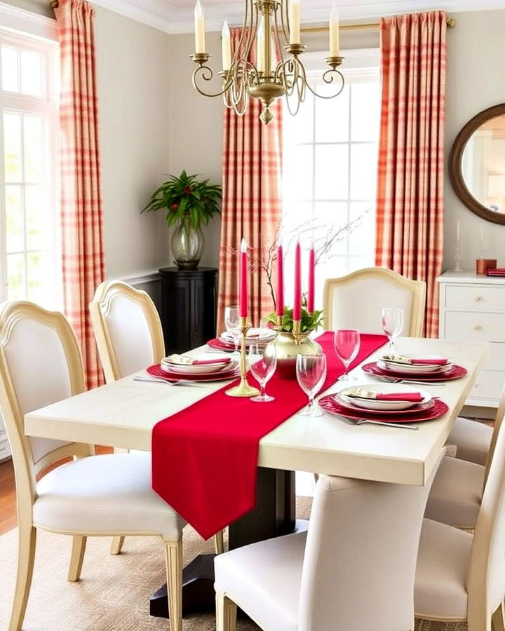 subtle red dining table linens