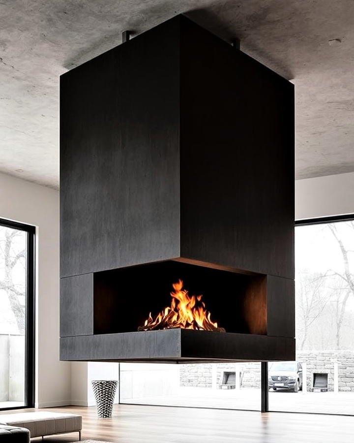 suspended concrete fireplace