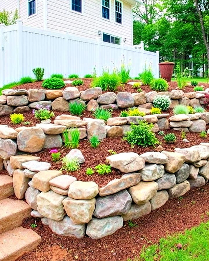 tiered rock garden retaining wall