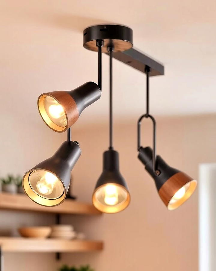 track lighting with wood accents for kitchen