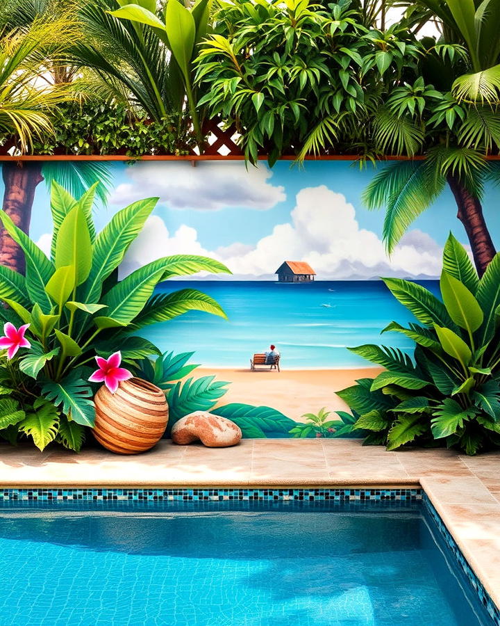 tropical paradise escape pool mural