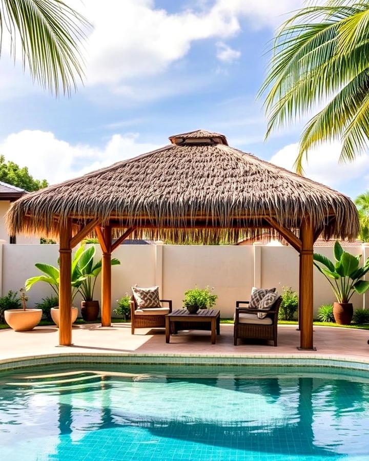 tropical thatched roof gazebo