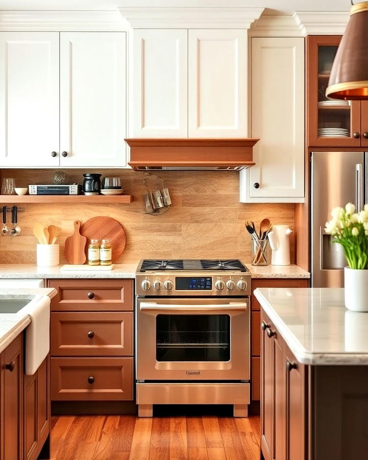 two tone brown and white cabinets for kitchen