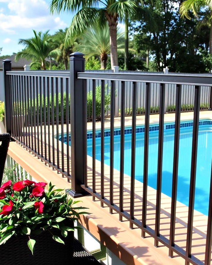 vertical metal bars pool deck for a timeless appeal