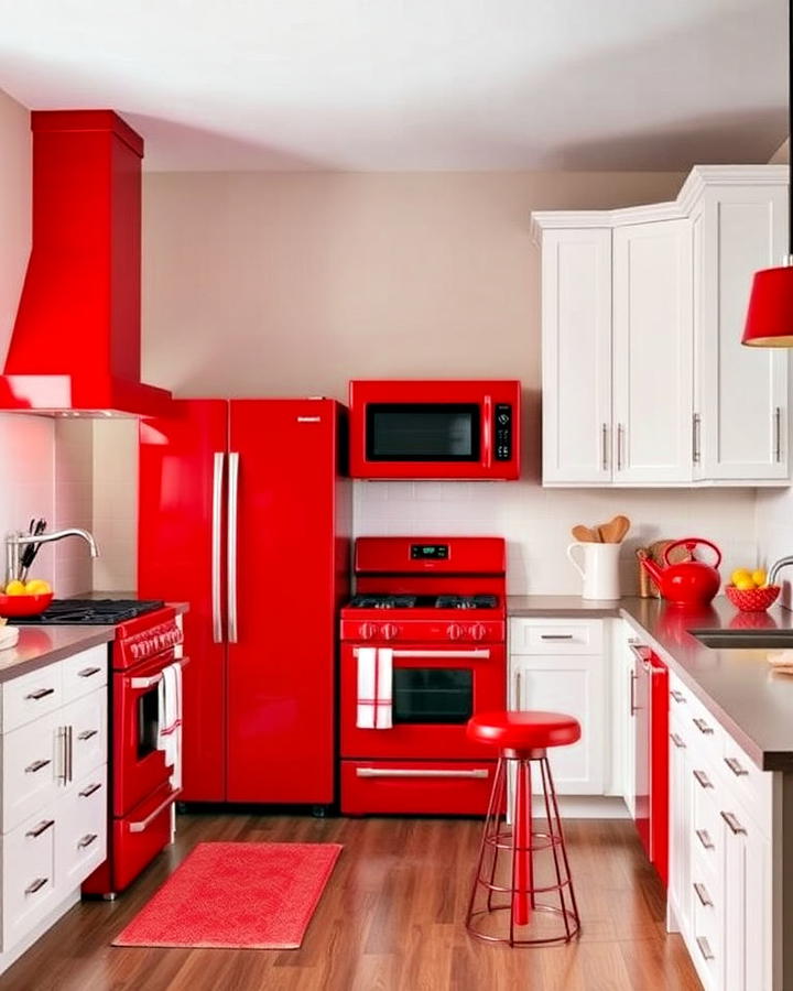 vibrant kitchen with red appliances