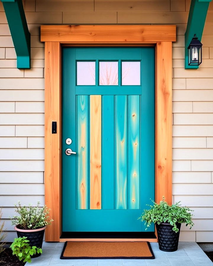 vibrant teal cedar front door