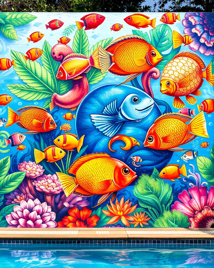 vibrant tropical fish frenzy murals