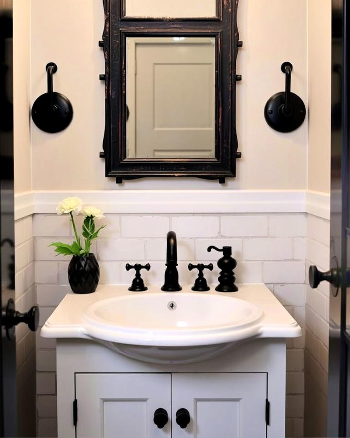 vintage black fixtures with white sink