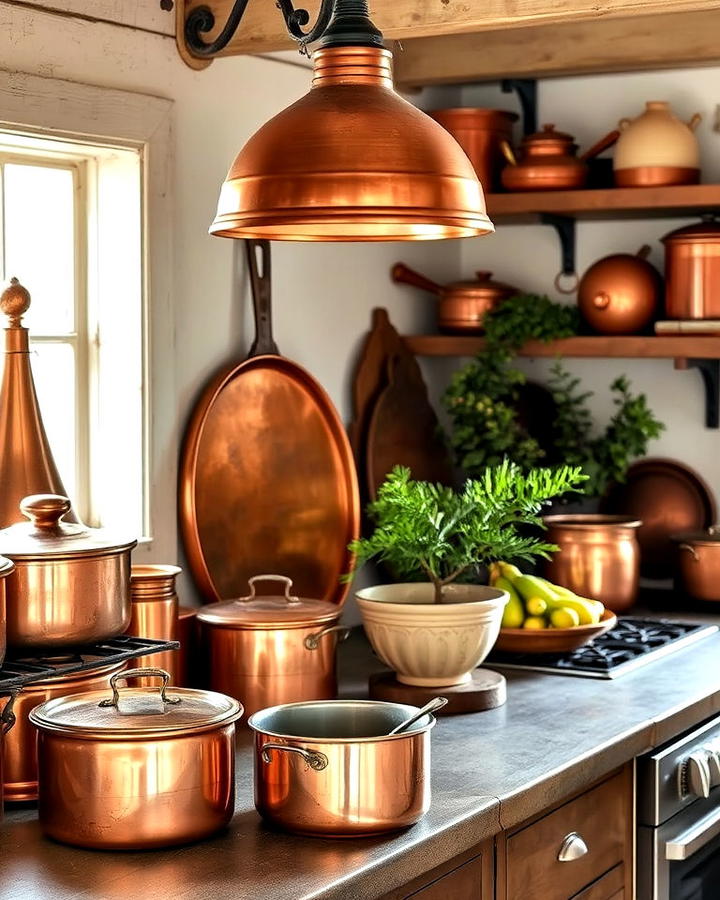 vintage copper accessories for primitive kitchen