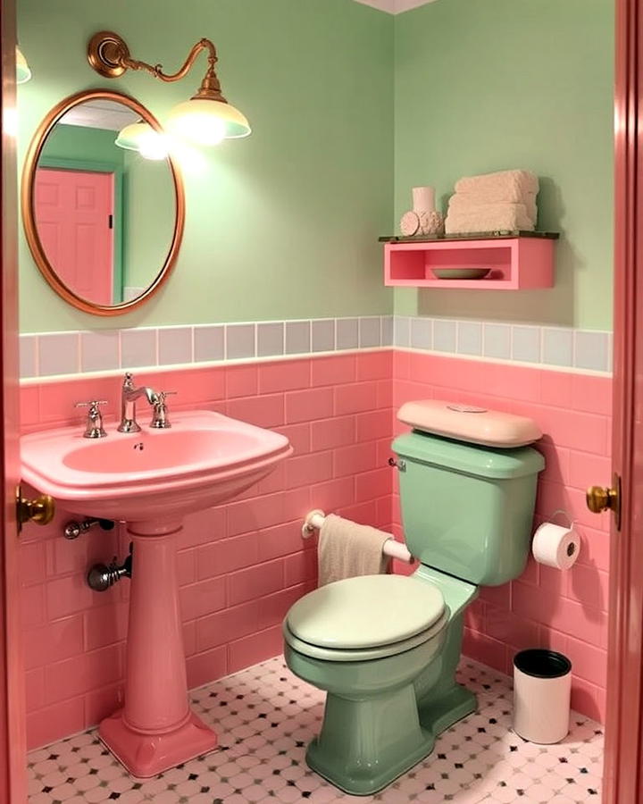 vintage pink and green fixtures bathroom