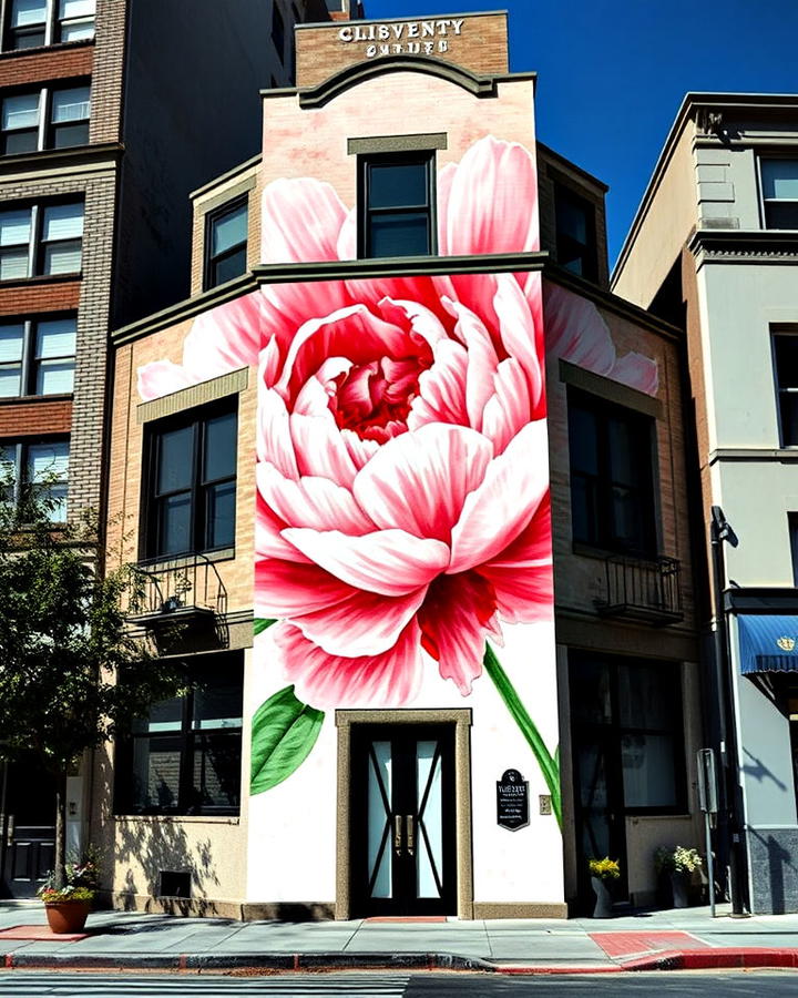 watercolor peony delight building mural