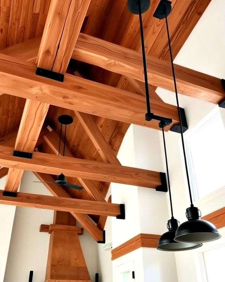 wooden beams interior with black accents