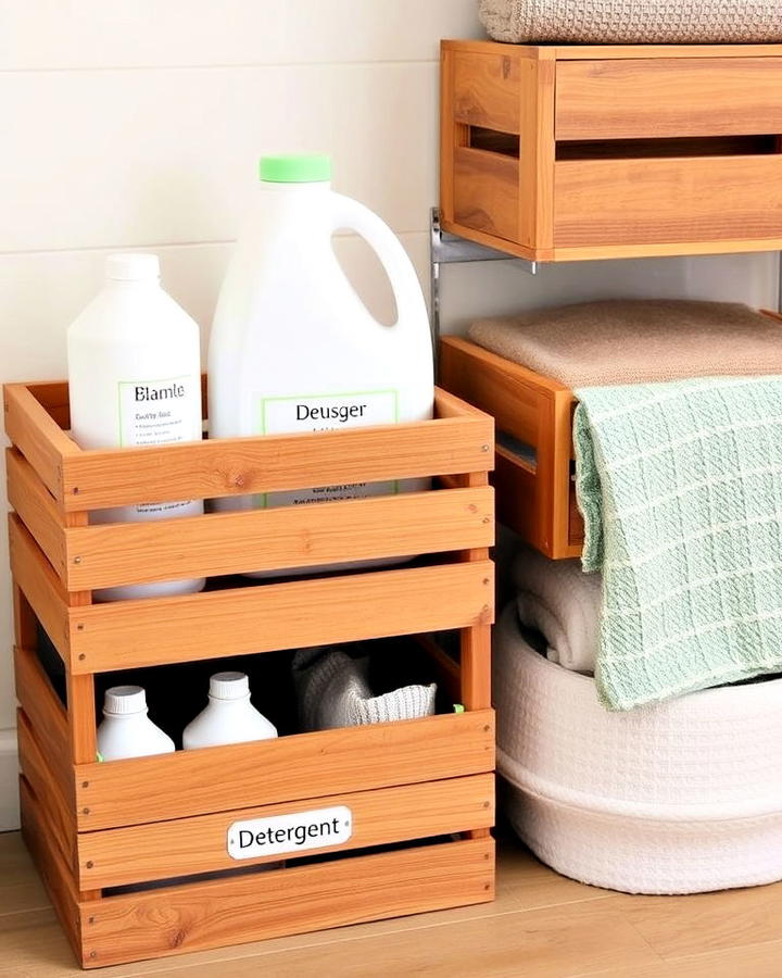 wooden crates laundry detergent storage