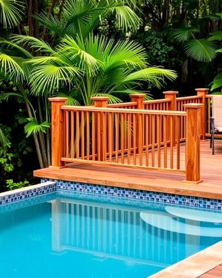 wooden pool railing for a warm and natural feel