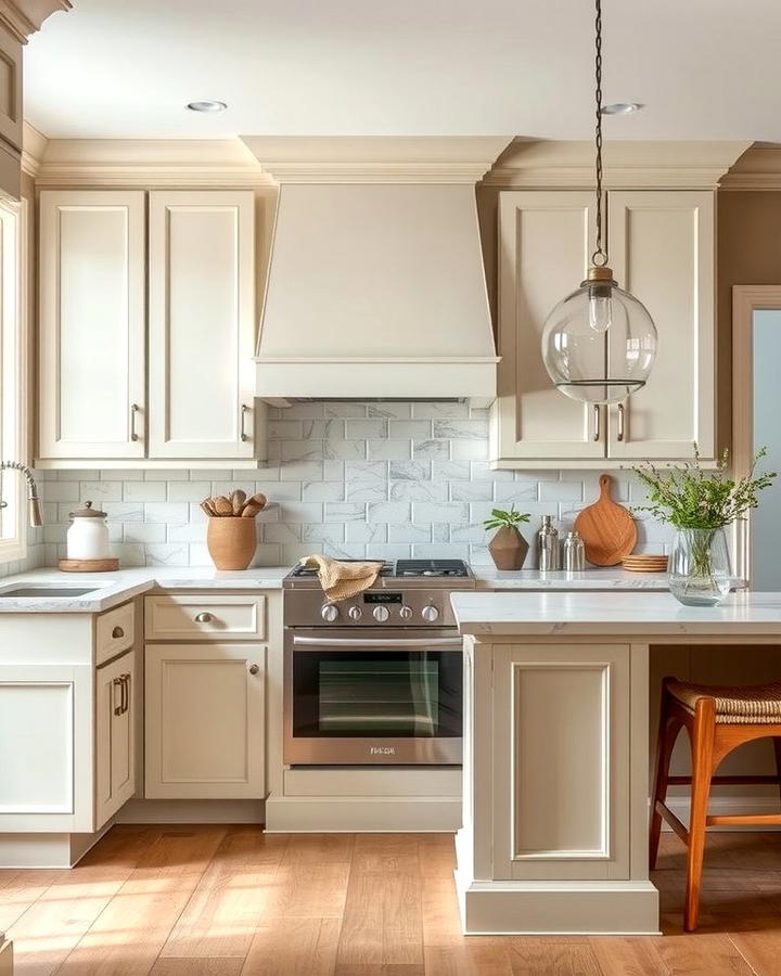 A Perfect Blend with Neutral Tones - 25 Off-white Kitchen Cabinets