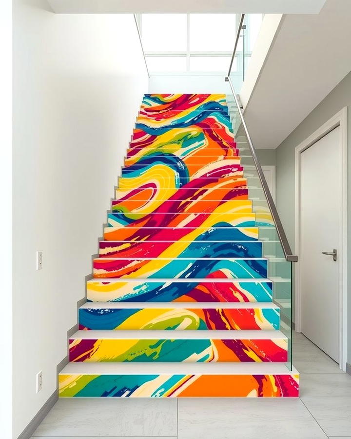 Abstract Brushstrokes - 25 Painted Stair Ideas