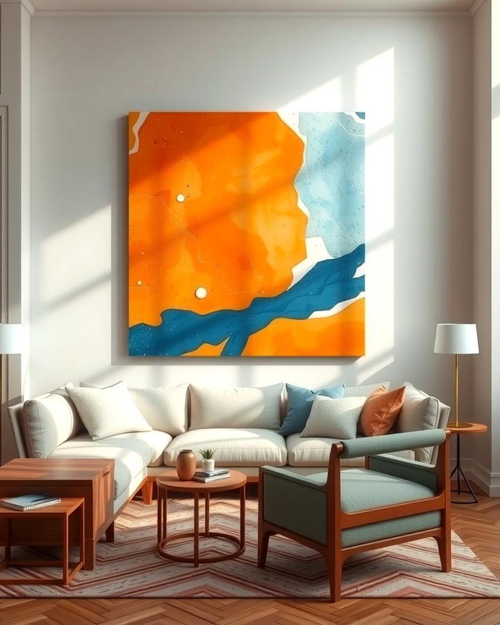 Abstract Wall Art - 25 orange and blue living room ideas