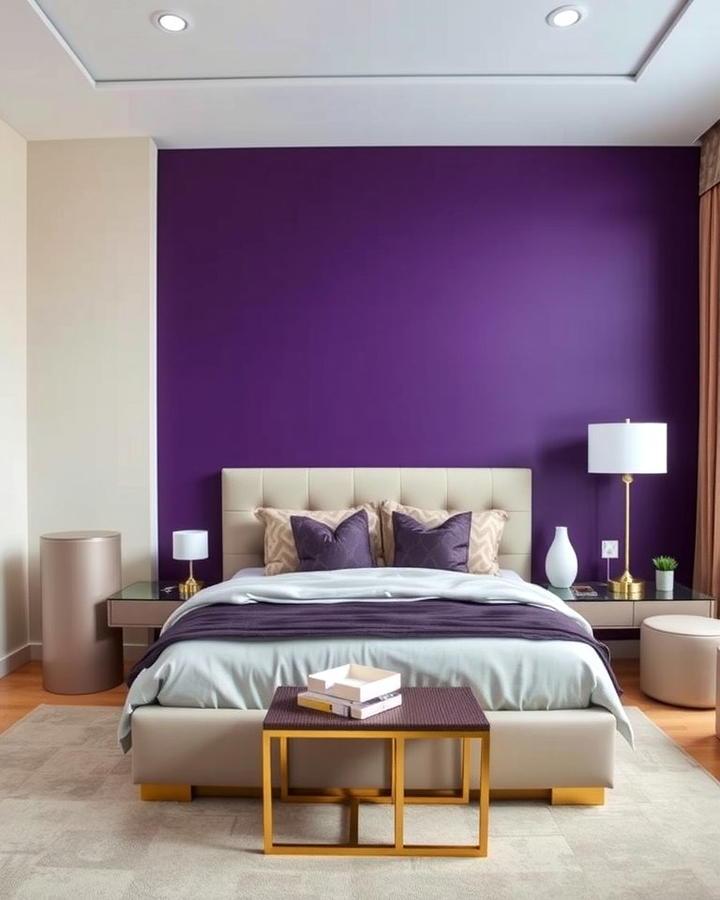 Accent Wall Painted in Deep Purple - 30 Dark Purple Bedroom Ideas