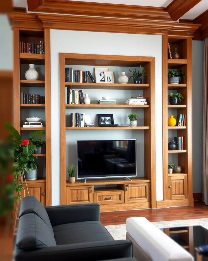 Accent Wall with Built In Shelves - 25 Wood Trim Accent Wall Ideas