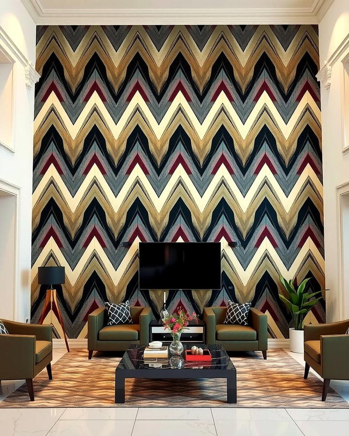 Accent Wallpaper with Bold Patterns - 30 High Ceiling Tall Wall Decor Ideas