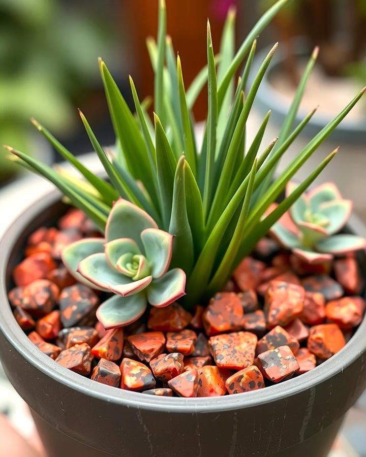 Accent for Flower Pots - 25 Red Lava Rock Landscaping Ideas