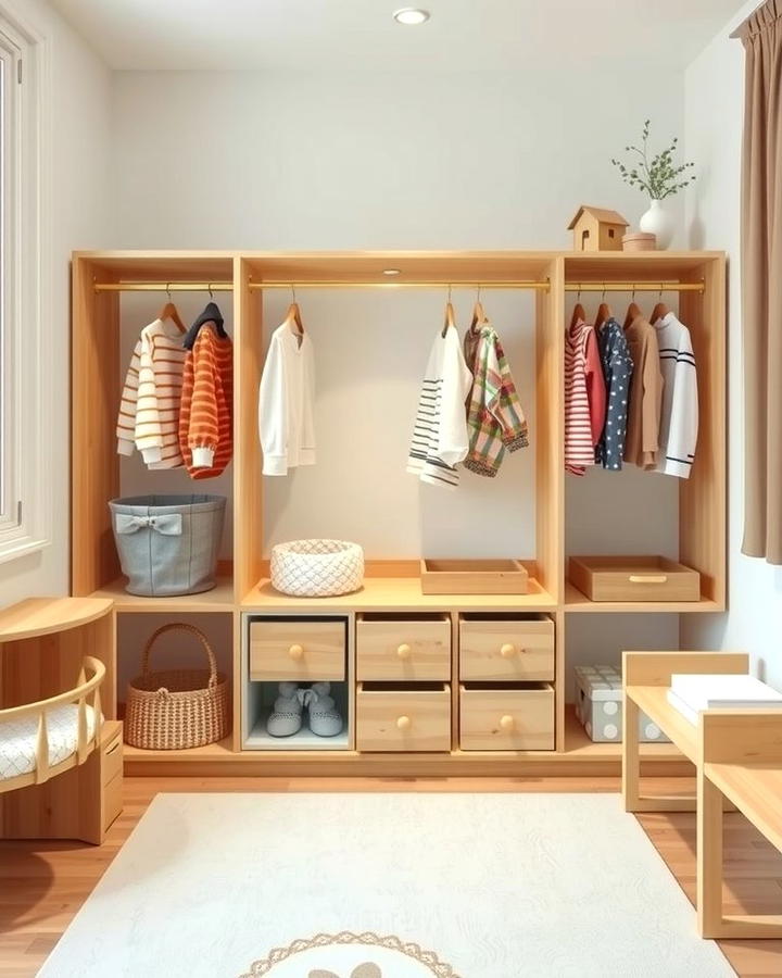 Accessible Wardrobe for Self Dressing - 25 montessori nursery ideas