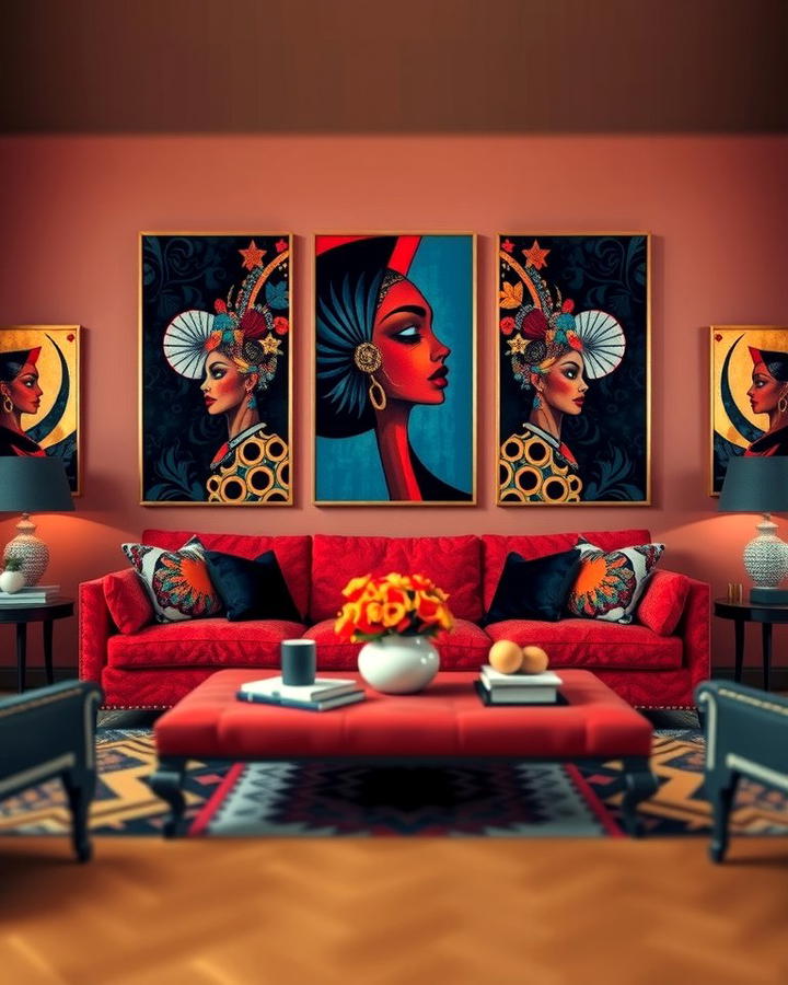 Add Bold Artwork - 25 Red Couch Living Room Ideas