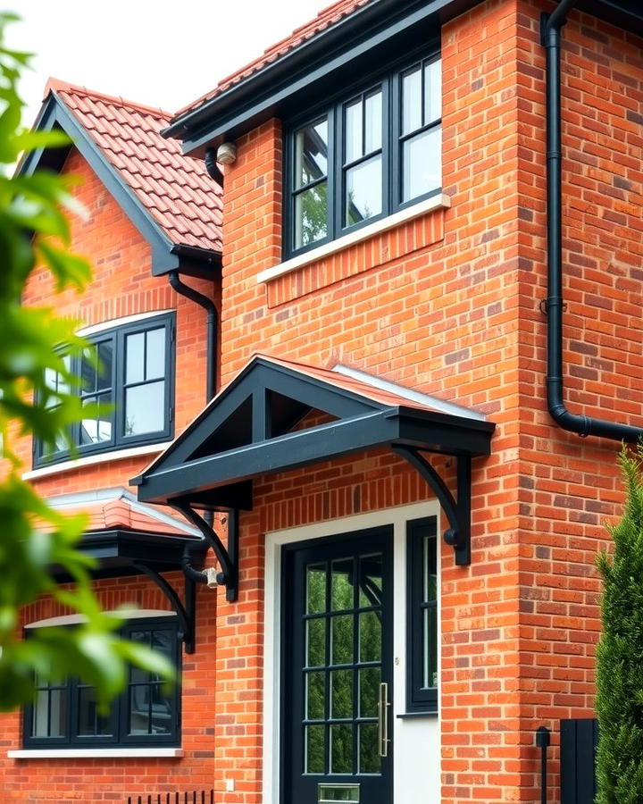 Add Elegance with Black Overhangs - 25 Red Brick House with Black Trim Design Ideas