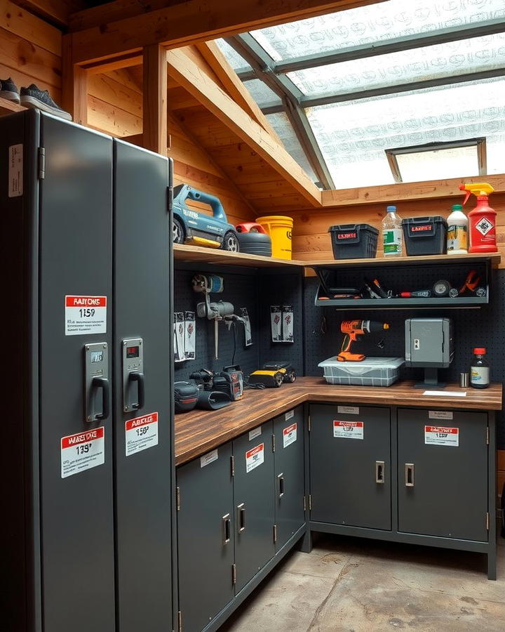 Add Lockable Cabinets for Security - 25 Shed Organization Ideas