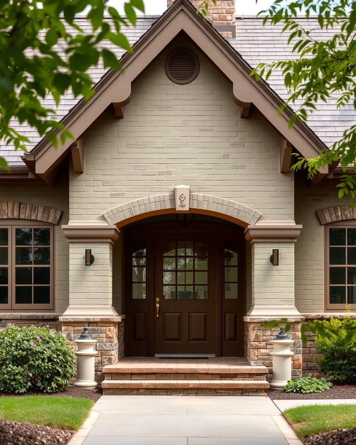 Add Natural Stone Accents - 25 Sage Green Painted Brick House Ideas