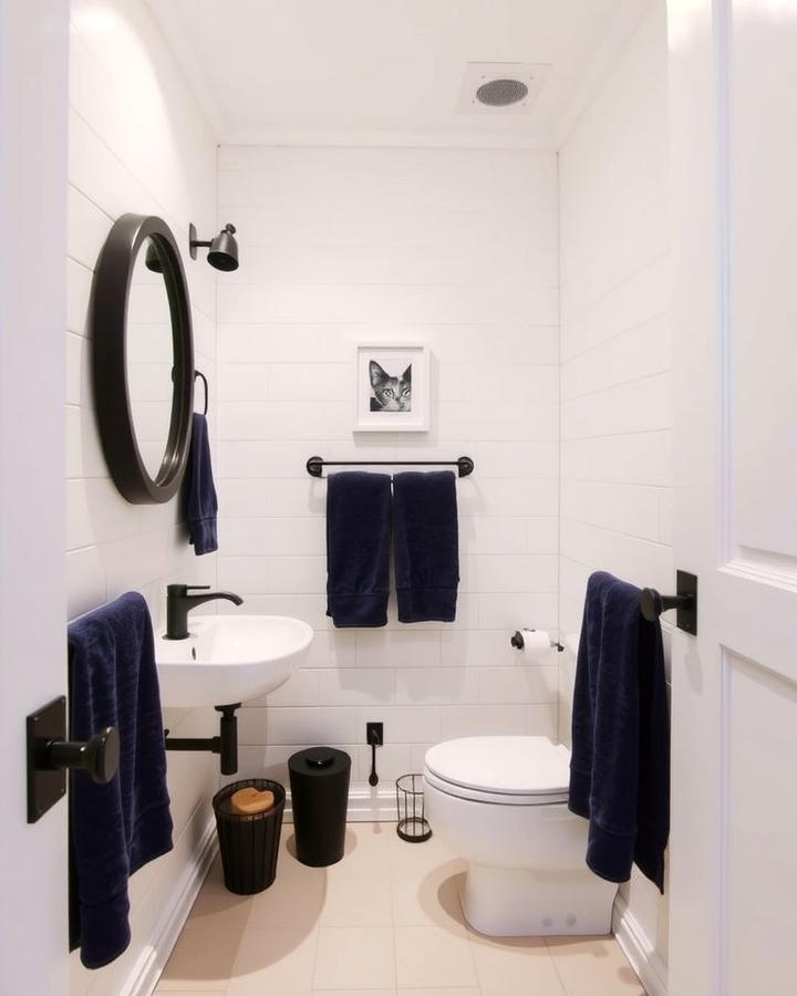 Add Pops of Contrast - 30 Small White Bathroom Ideas