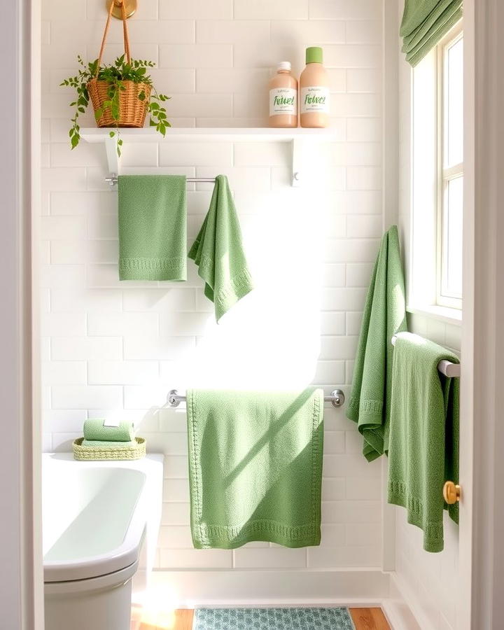 Add Sage Green Towels and Accessories - 25 Sage Green Bathroom Ideas