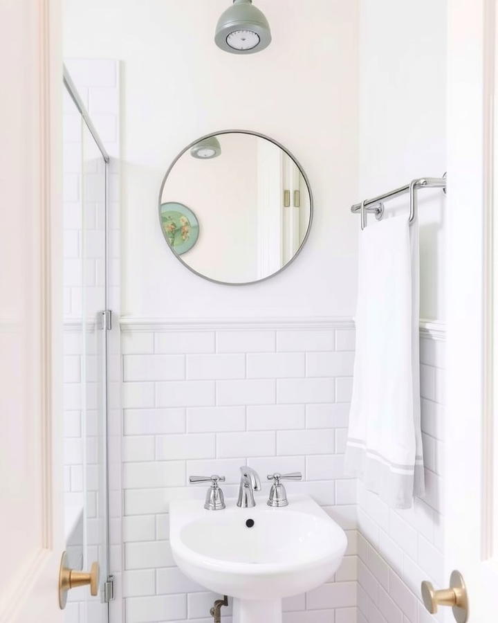 Add Subtle Metallic Accents - 30 Small White Bathroom Ideas