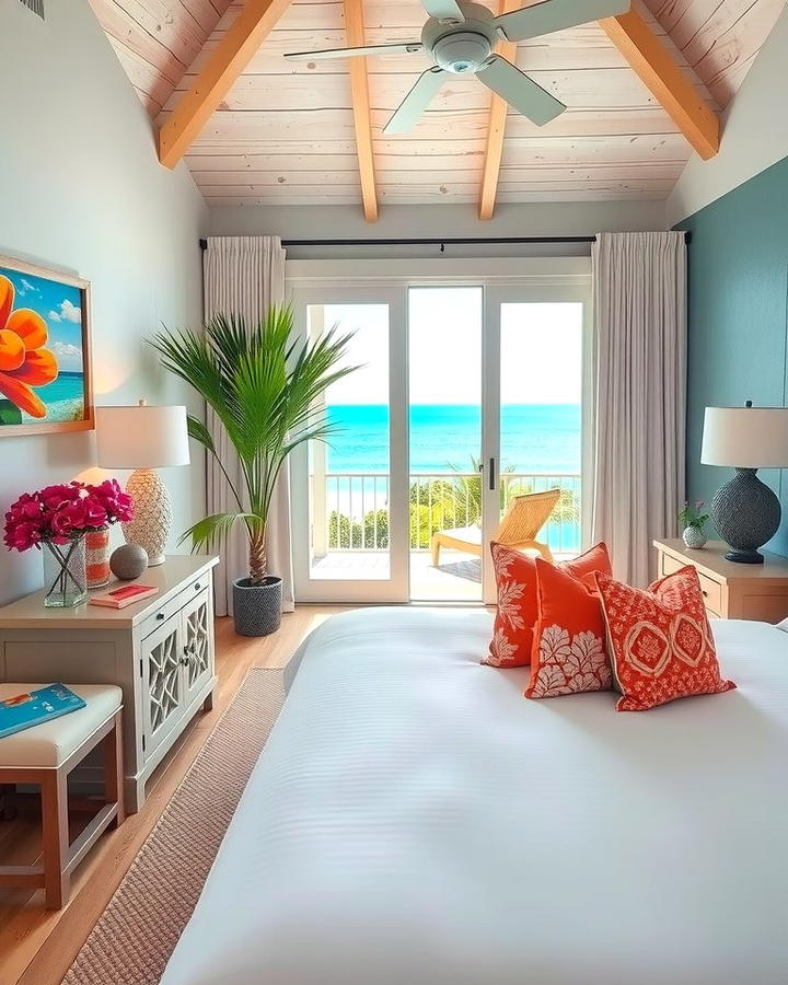 Add a Pop of Coral Accents - 25 Tropical Bedroom Ideas