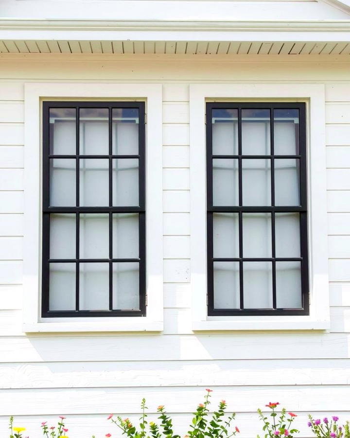 Adding Black Window Grilles for a Vintage Touch - 25 White Farmhouse With Black Windows Ideas