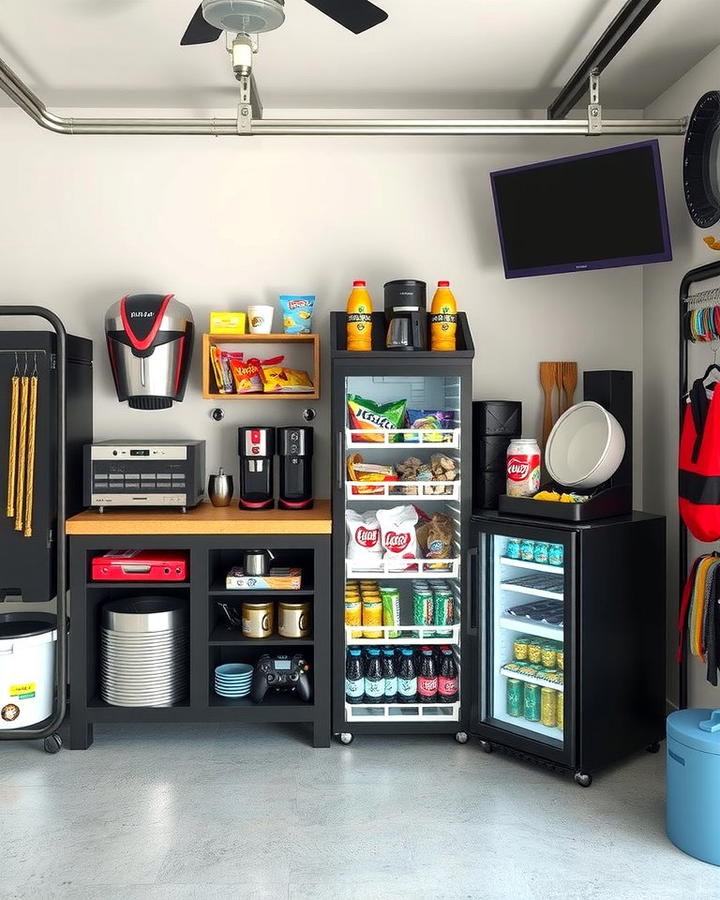 Adding a Mini Fridge or Snack Station - 30 Garage Game Room Ideas