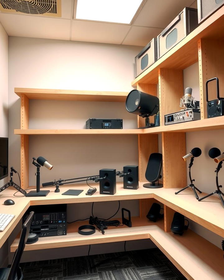 Adjustable Shelves for Equipment Storage - 25 Podcast Room Ideas