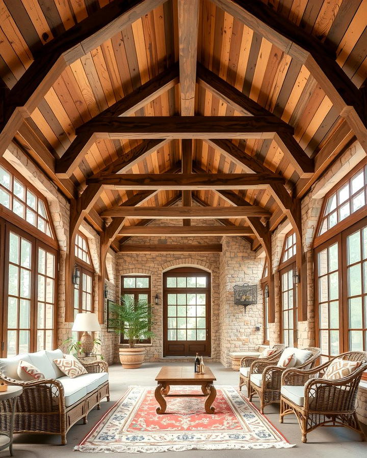 Aged Wood Ceiling Beams - 25 Rustic Sunroom Ideas