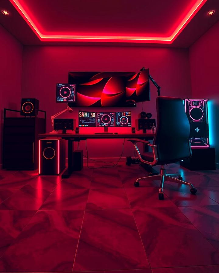 Ambient Floor Lighting - 25 Red and Black Gaming Setup Ideas