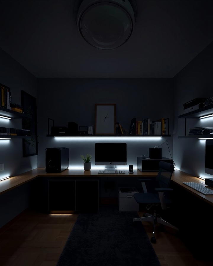 Ambient LED Lighting - 30 dark home office design ideas