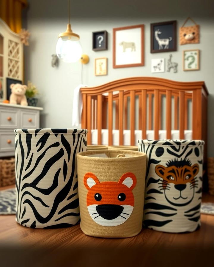 Animal Patterned Storage Baskets - 30 Safari Nursery Decor Ideas