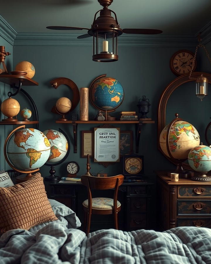 Antique Globe Decor - 25 Steampunk Bedroom Ideas