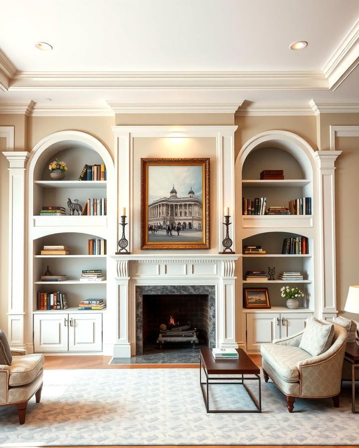 Arched Shelves for a Soft Elegant Look - 30 Fireplace With Bookshelves